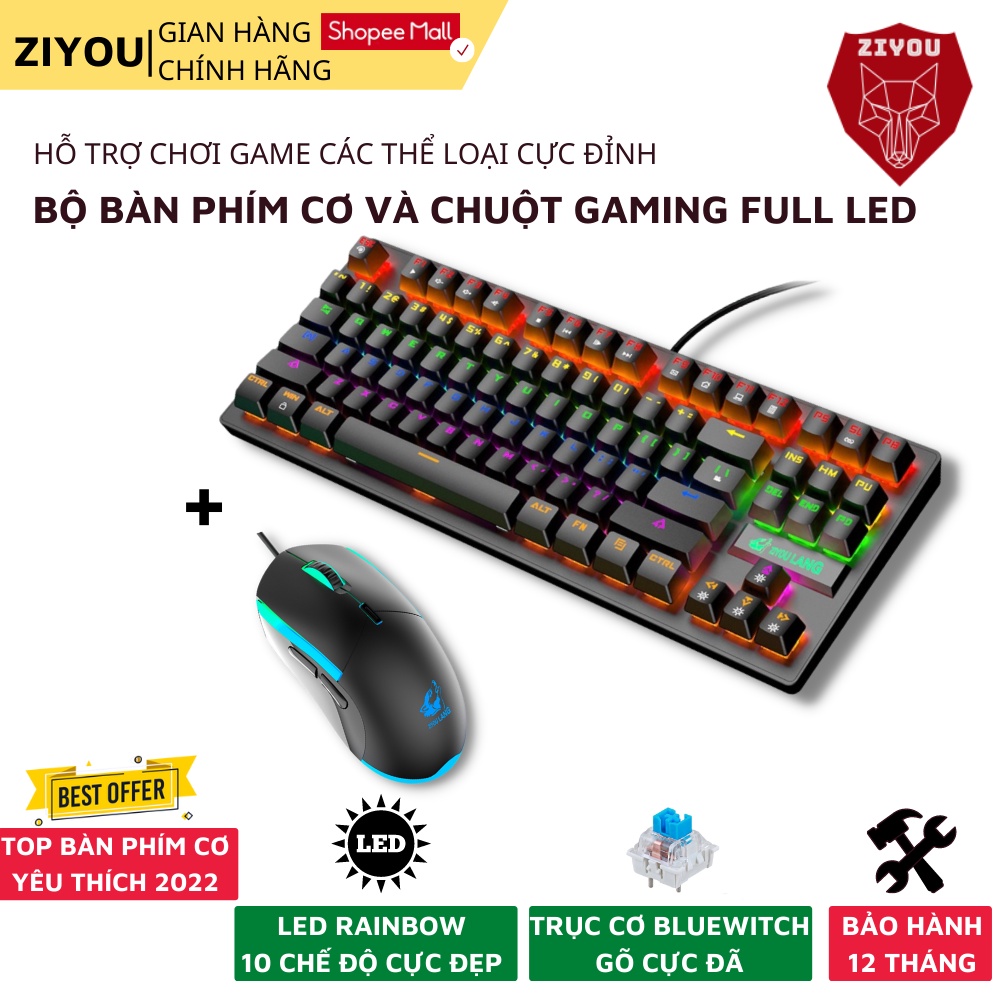 Combo gaming bộ phím và chuột ZIYOU bàn phím cơ gõ cực đã, tương thích máy tính, pc, laptop, K2+V7