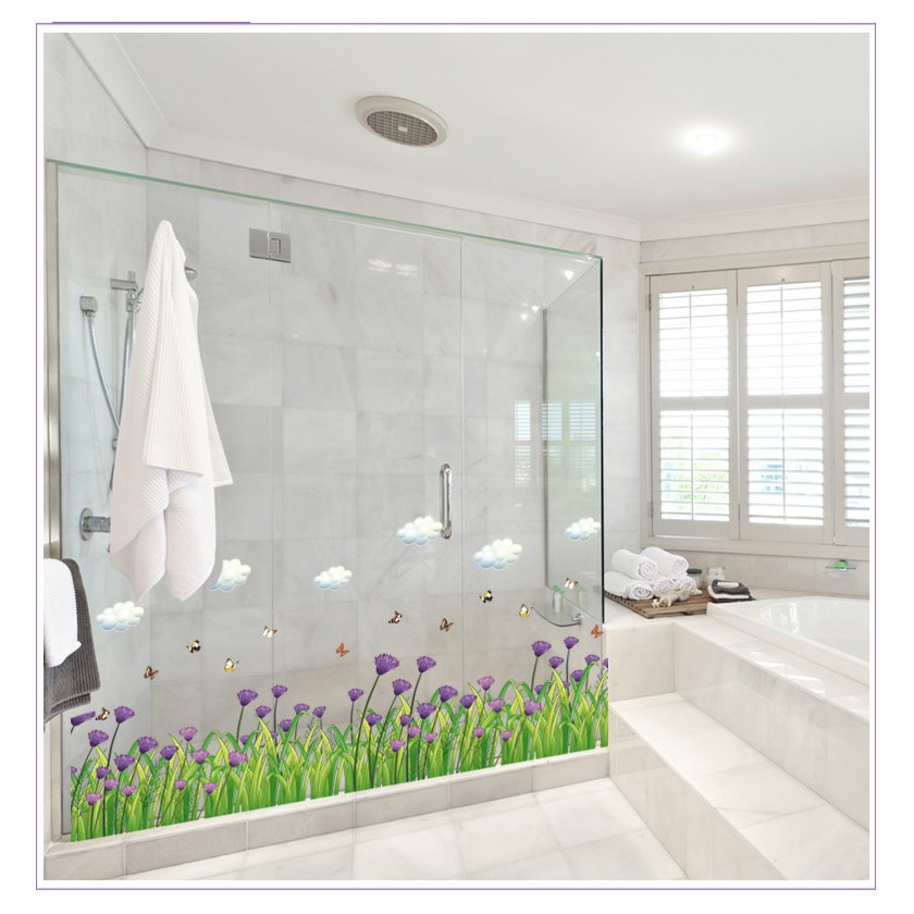 Decal dán chân tường hoa cúc tím DCT020