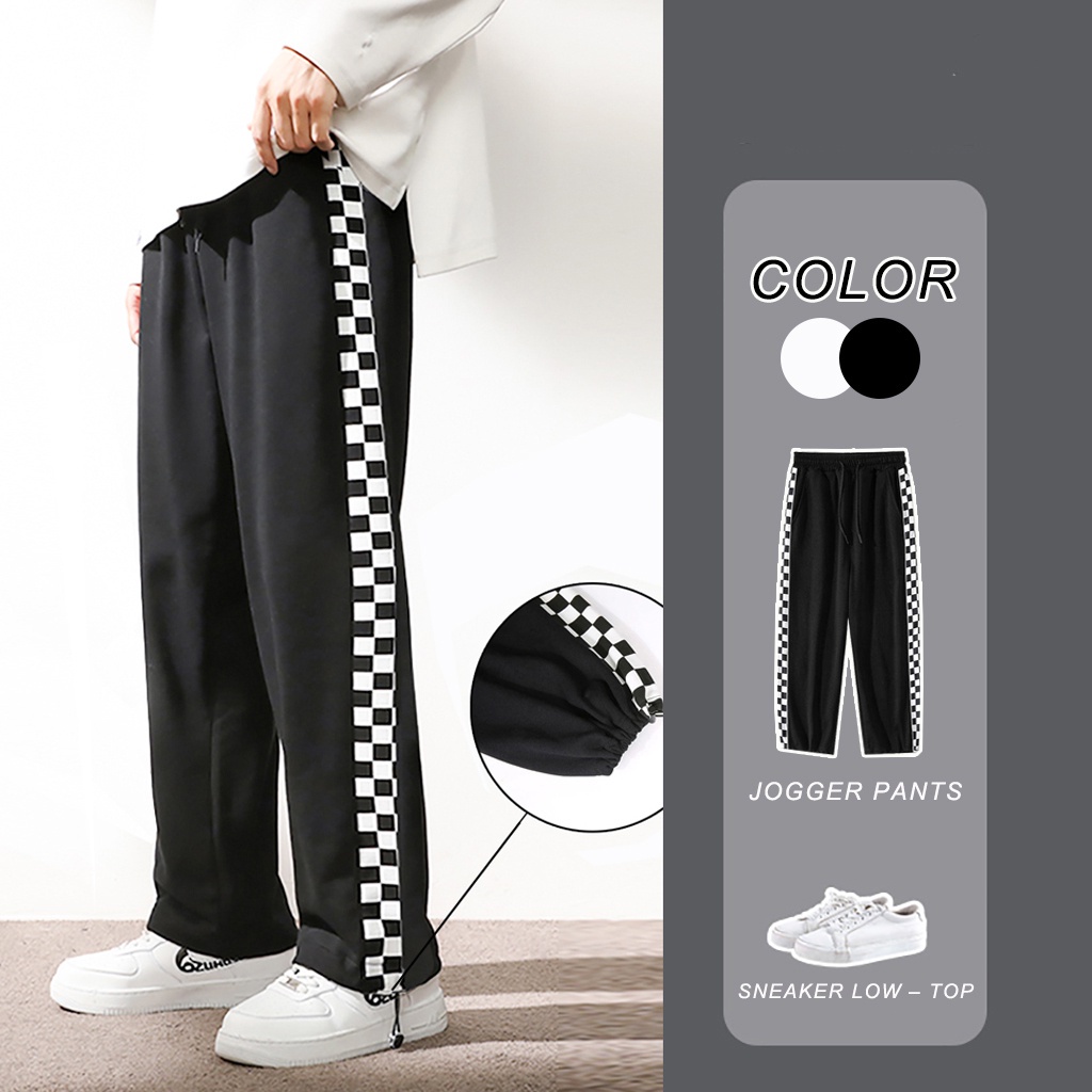 Quần Jogger dây rút bo ống chun nỉ dày dặn sọc Caro unisex form rộng phong cách Hàn Quốc I'm Basic