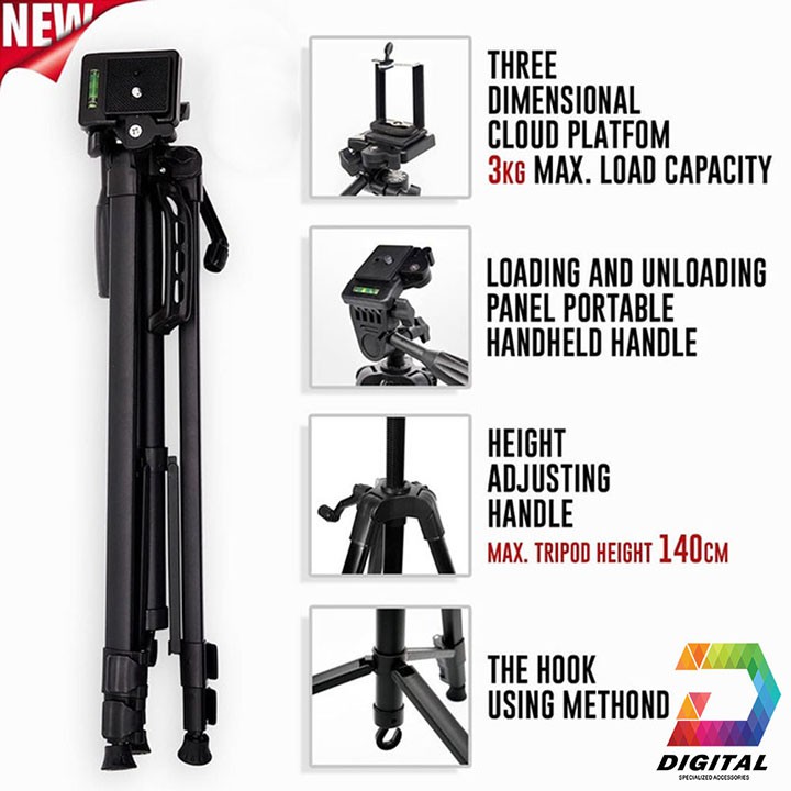 Combo Tripod 3 Chân 3366 Cho Điện Thoại, Máy Ảnh Tặng Kèm Remote &amp; Kẹp