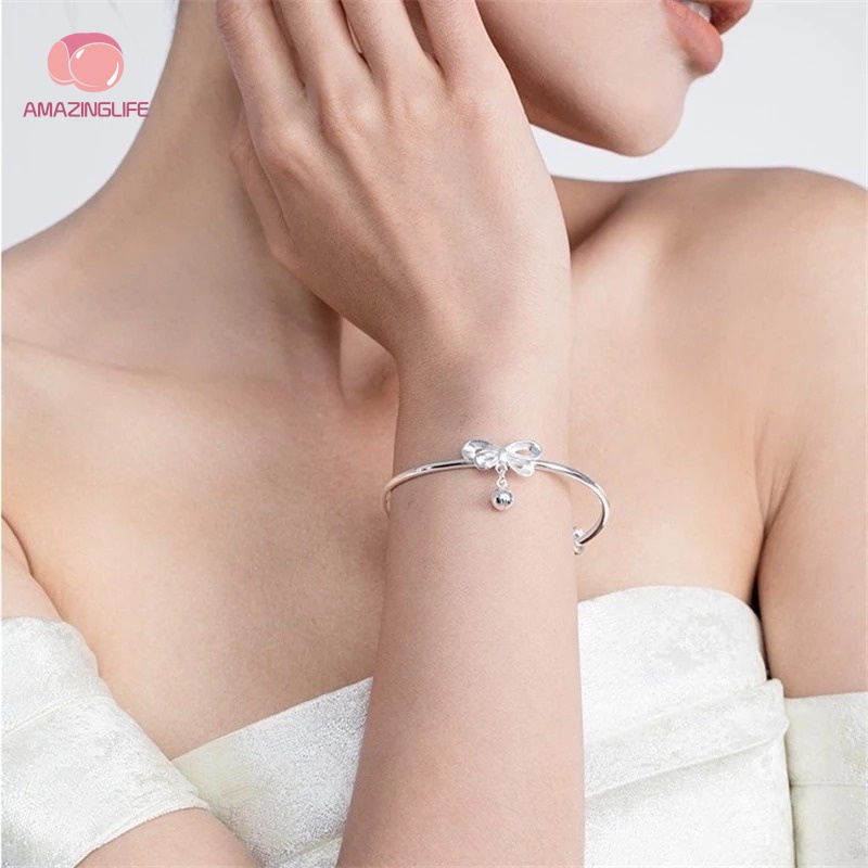 Vòng Đeo Tay Mạ Bạc Phối Chuông Và Nơ Dễ Thương Có Thể Điều Chỉnh