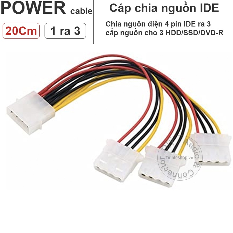 Cáp chia nguồn molex IDE 4pin 1 ra 3 20Cm - 4 pin molex male to 3 4 pin female cable