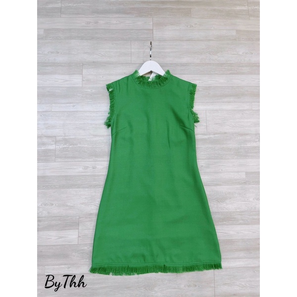 Bán sỉ váy xanh suông tweed tua zua