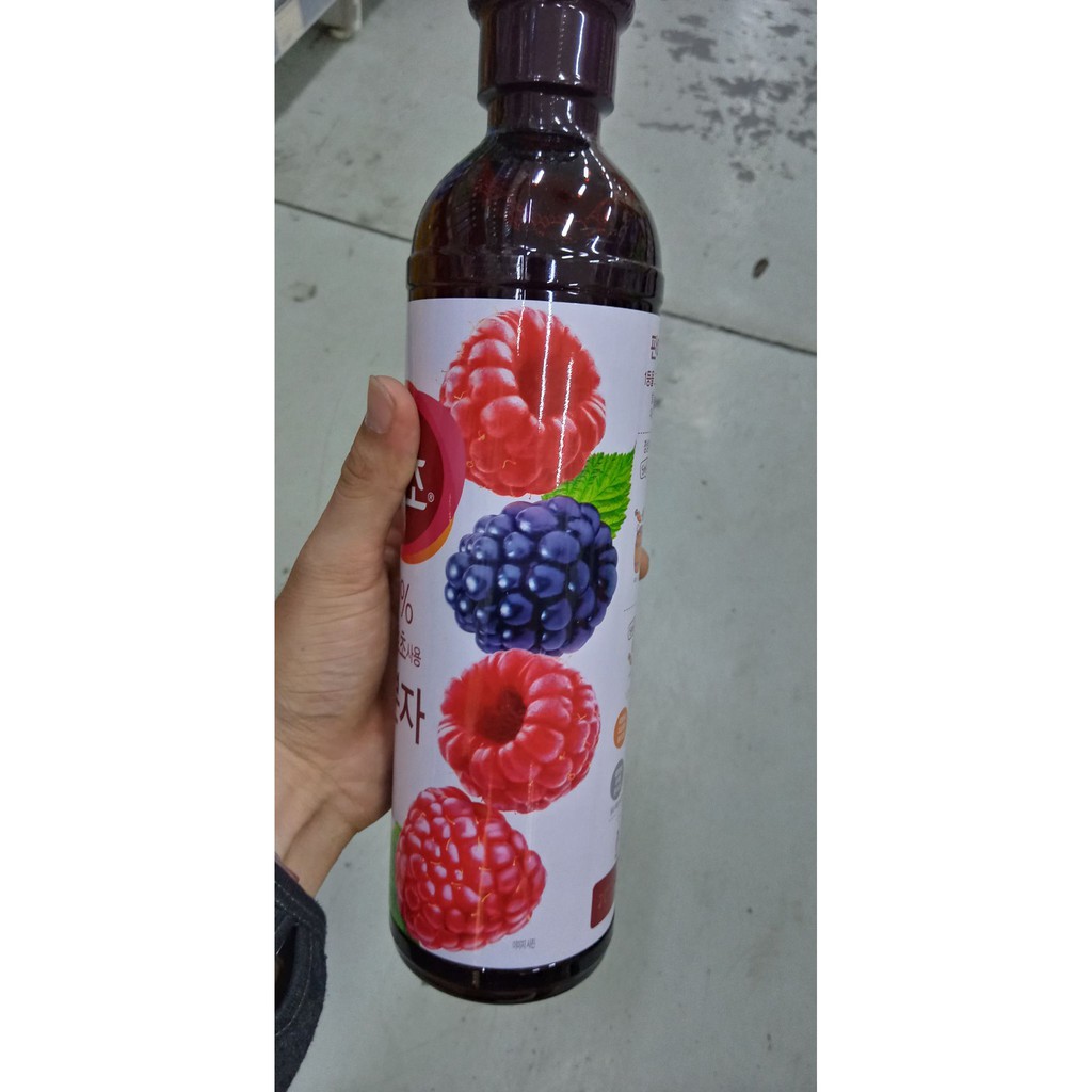 Giấm uống giúp giảm cân 900ml vị mâm xôi Hàn Quốc, dấm mâm xôi uống - 홍초 복분자 900ml