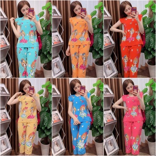 ĐỒ BỘ LỬNG MẶC NHÀ HỌA TIẾT CÔ GÁI CHẤT VẢI LỤA HÀN SIÊU MÁT,FREESIZE DƯỚI 54KG