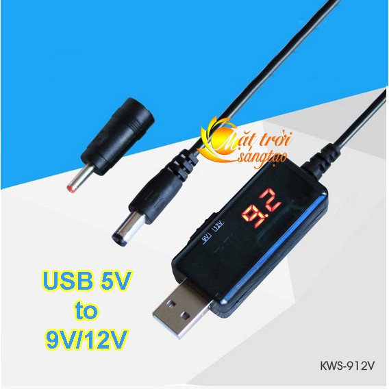 Cáp chuyển đổi điện áp 2in1 từ cổng USB 5V sang 9V12V có màn hình