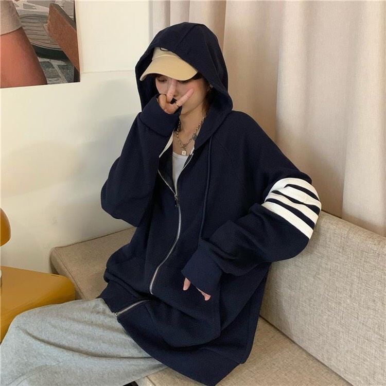 Áo Khoác Nỉ Bông Khóa Zip Trơn Sọc Tay Form Rộng Unisex Nam Nữ Couple Hottrend Ulzzang NUPAKACHI