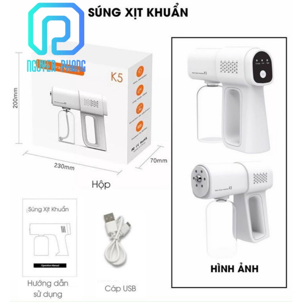 COMBO Máy xịt khuẩn K5 và dung dịch xịt khuẩn, Nước xịt khuẩn Nano Bạc AloAroma kết hợp enzym sinh học và chất Hydrosol