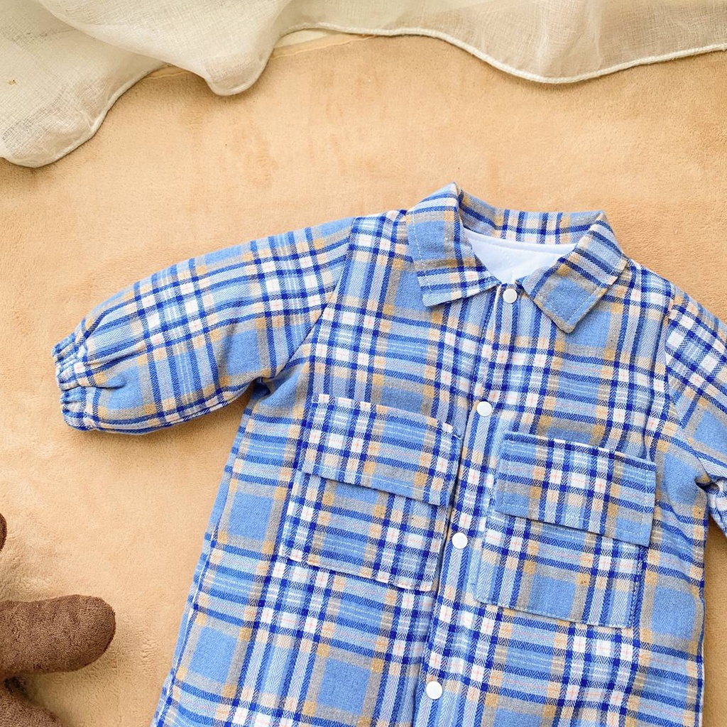 Áo liền quần Sanlutoz vải cotton kẻ sọc ca rô thời trang mùa đông cho bé trai