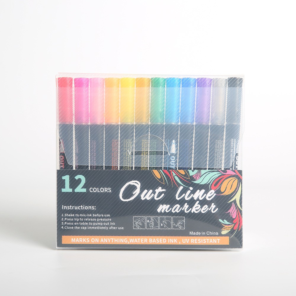 Bút nhũ nét viền chữ sẵn outline marker kim tuyến, bút out line B06 nhiều màu