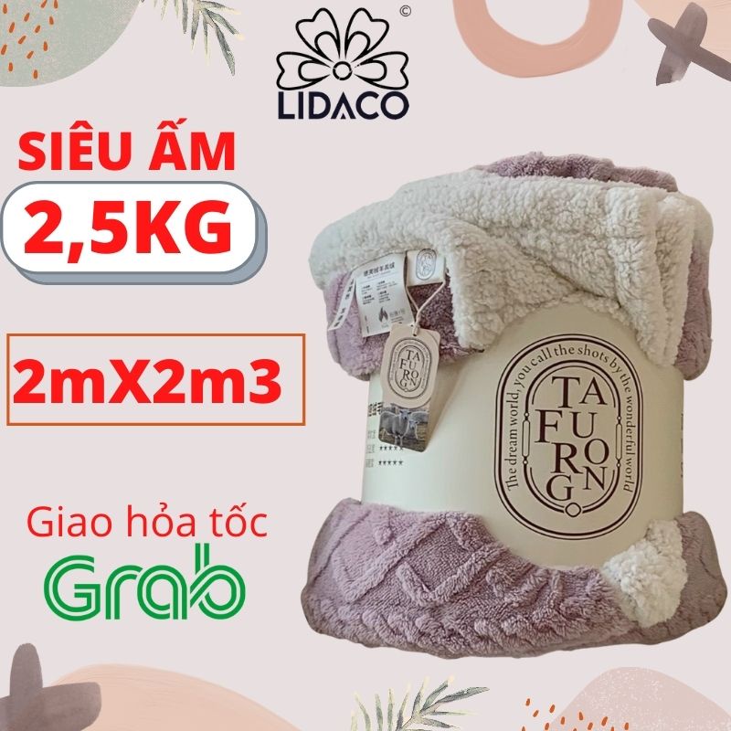 Chăn lông cừu Tafurong LIDACO siêu ấm cỡ lớn 2mx2m3 mặt trên len thêu mặt dưới lông cừu kèm túi đựng