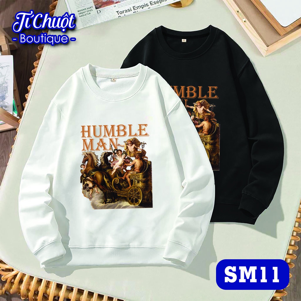 Áo sweater mikenco humbleman, áo tay dài nỉ bông mikenco nam nữ form rộng thu đông