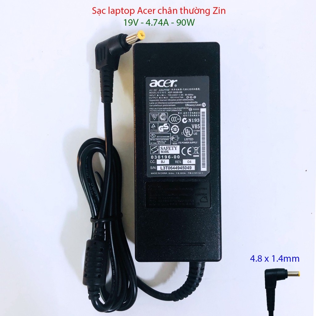 Sạc Laptop Acer Zin chân thường chính hãng 19V – 4.74 – 90W, adapter Acer chân thường 5.5mm x 1.7mm