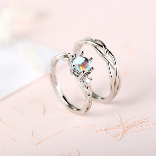 Nhẫn đôi bạc nam nữ freesize gắn đá đổi màu, nhẫn cặp bạc tình yêu nam nữ cao cấp TUNA SILVER Cam kết chuẩn bạc