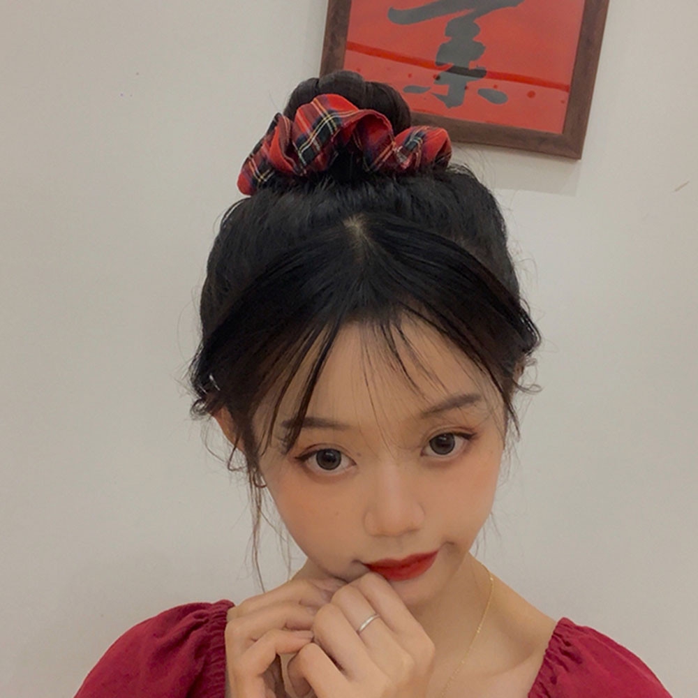 Blue Plaid Hair Circle French Retro Ponytail Hair Rope Hair Accessories Girl