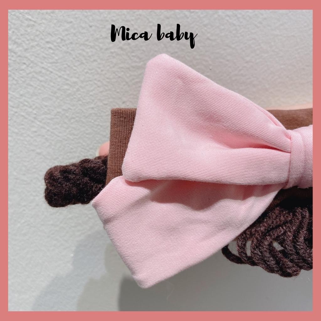 Băng đô, turban tóc giả nơ hồng lớn đáng yêu cho bé Mica baby BD50