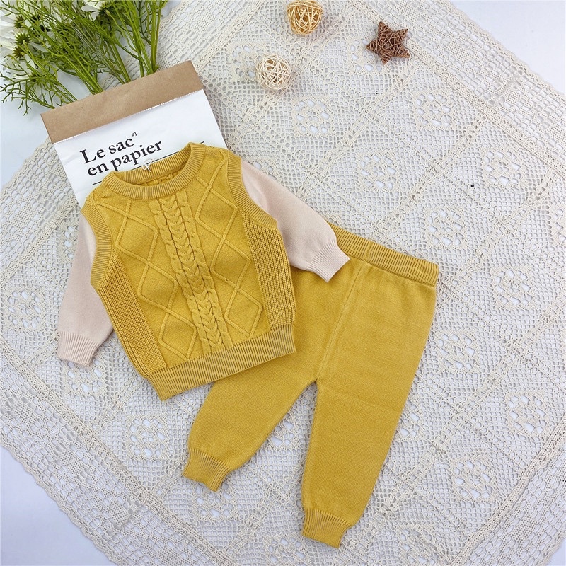 Bộ len cho bé trai từ 0-3 tuổi, chất len 2 lớp cao cấp mềm mịn, áo len kiểu Gile họa tiết liền tay - HK KIDS (mã 1930)