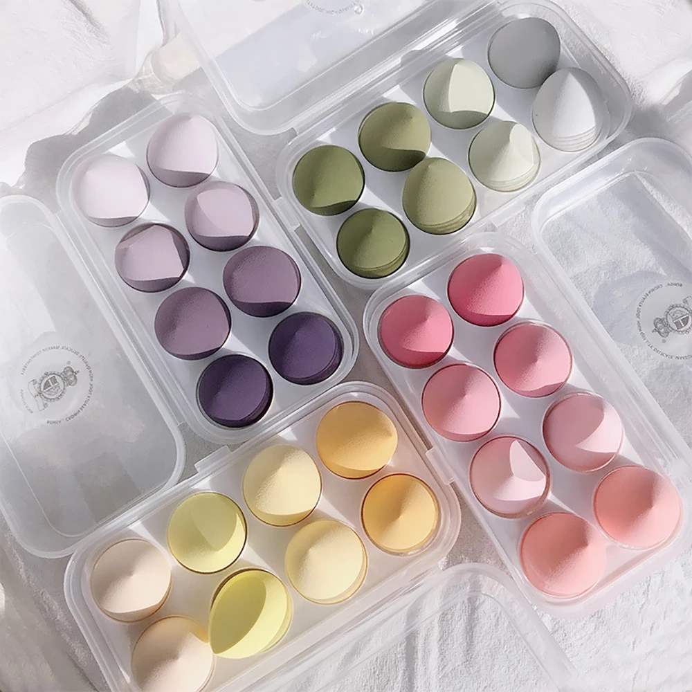 8 Pcs/ Set Wet and Dry Use Makeup Eggs/ Hydrophilic Non-latex Makeup Sponge/ Soft Multi-Purpose Powder Puff with Box