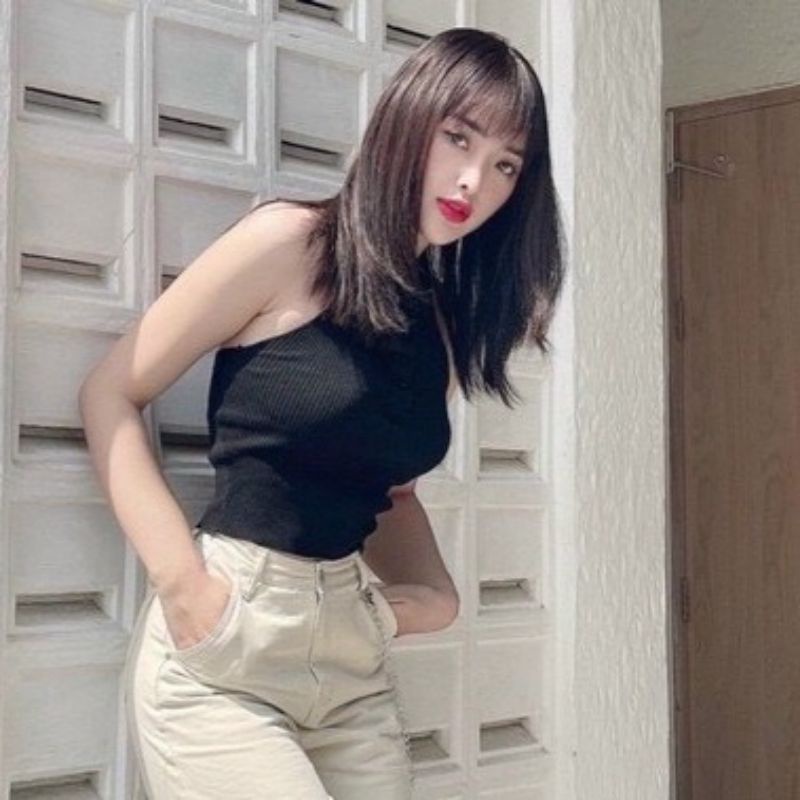 Áo croptop ba lỗ cổ bẻ cúc thật a3 - Khoét lưng