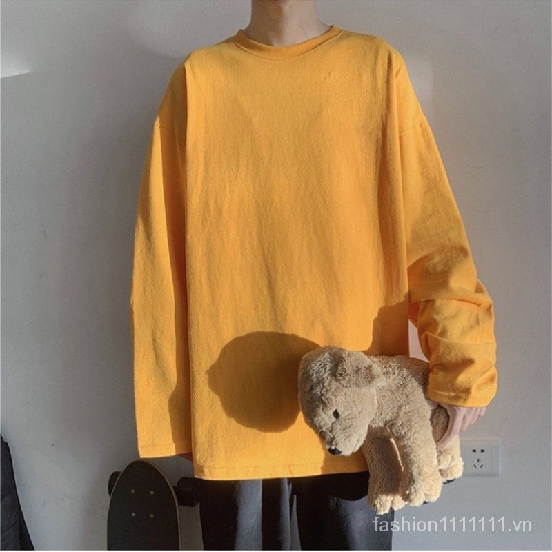 Áo Thun Tay Dài 100% Cotton Màu Trơn 8 Màu Tùy Chọn Cho Nam Và Nữ