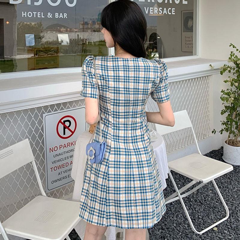 Đầm Nữ Tay Phồng Kẻ Sọc Caro Thời Trang