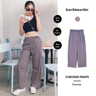 Quần kẻ họa tiết,dáng suông, form basic phù hợp đi chơi đi dạo phố KU)1