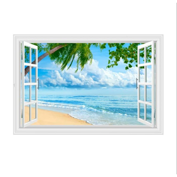 Decal trang trí cửa sổ 3D cảnh biển size 60x90cm
