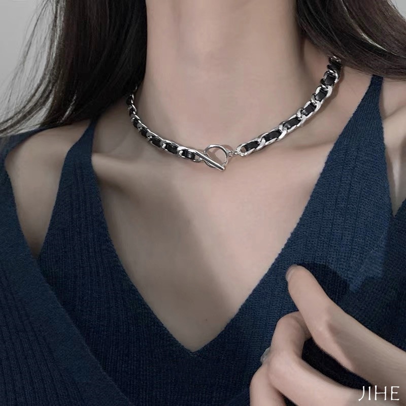 Vòng Cổ Choker Da PU Dây Kim Loại Đơn Giản Thời Trang