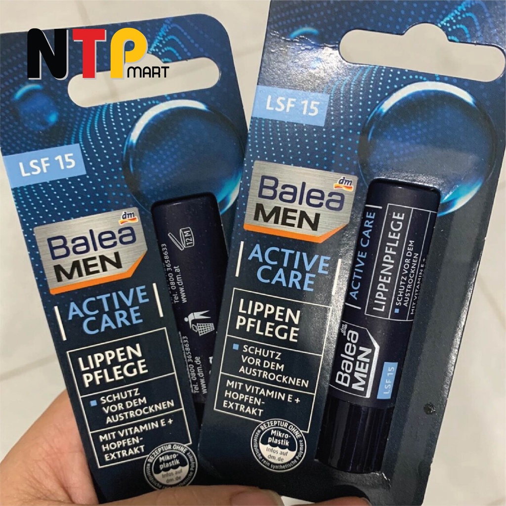 Son dưỡng môi Balea Men Active Care Lippenpflege dưỡng ẩm và chống nắng LPF15 dành cho nam nhập khẩu Đức