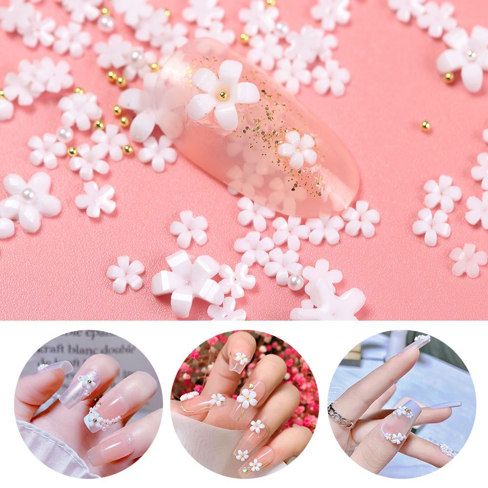 Miếng Dán Trang Trí Móng Tay 3D Hình Hoa Trắng Mini Thời Trang Cho Nữ DIY