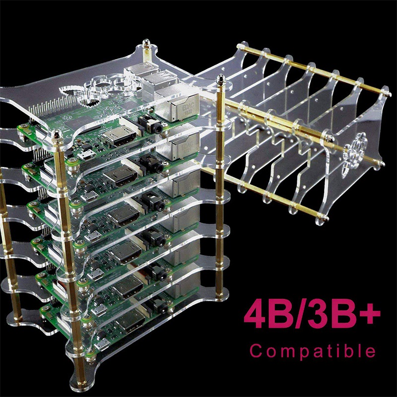 Hộp Nhựa Trong Suốt 6 Tầng Chuyên Dụng Cho Raspberry Pi 4B/3B+/3B/2B/B+(Không Kèm Raspberry Pi)