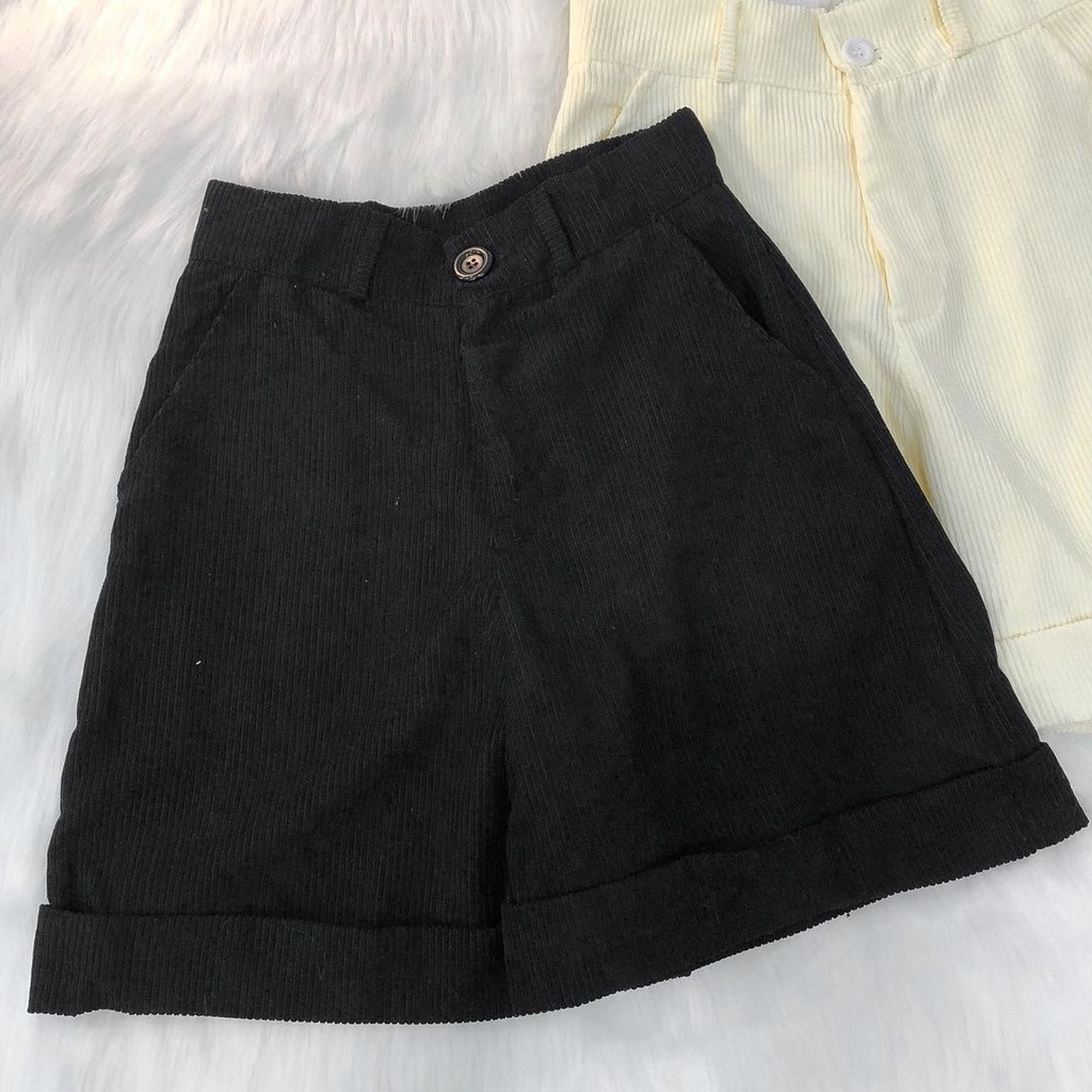 Quần Short Ngố Nữ Ống Rộng PETIT Vải Nhung Gân Mịn Thiết Kế Trẻ Trung Phong Cách Ulzzang (Ảnh Thật/ Có Sẵn)