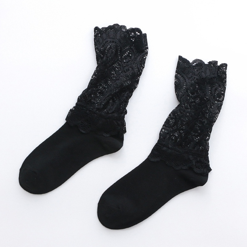 Xiangbao Vớ Cotton Dài Đến Mắt Cá Chân Phối Lưới Ren Hoa Ngọt Ngào Kiểu Harajuku Công Chúa Cổ Điển Thanh Lịch Cho Nữ Ho