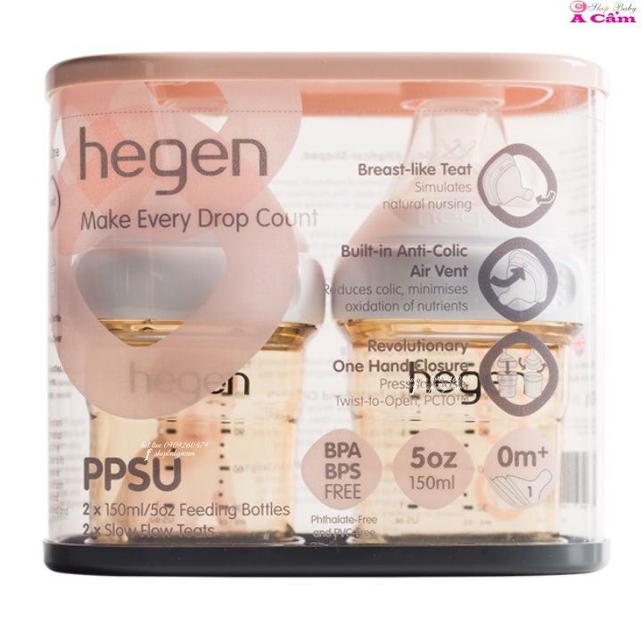 Combo Bình sữa Hegen PPSU-150ml núm ti size S từ 1 – 3 tháng{{SHOP BABY A CẨM}}