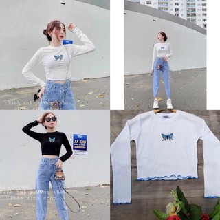 ÁO CROPTOP THÊU BƯỚM av