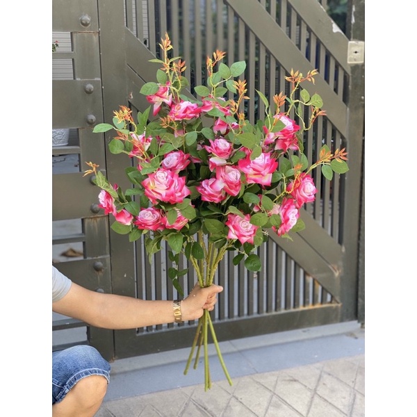 Cành hoa hồng nhung 9 bông loại 1 đủ màu