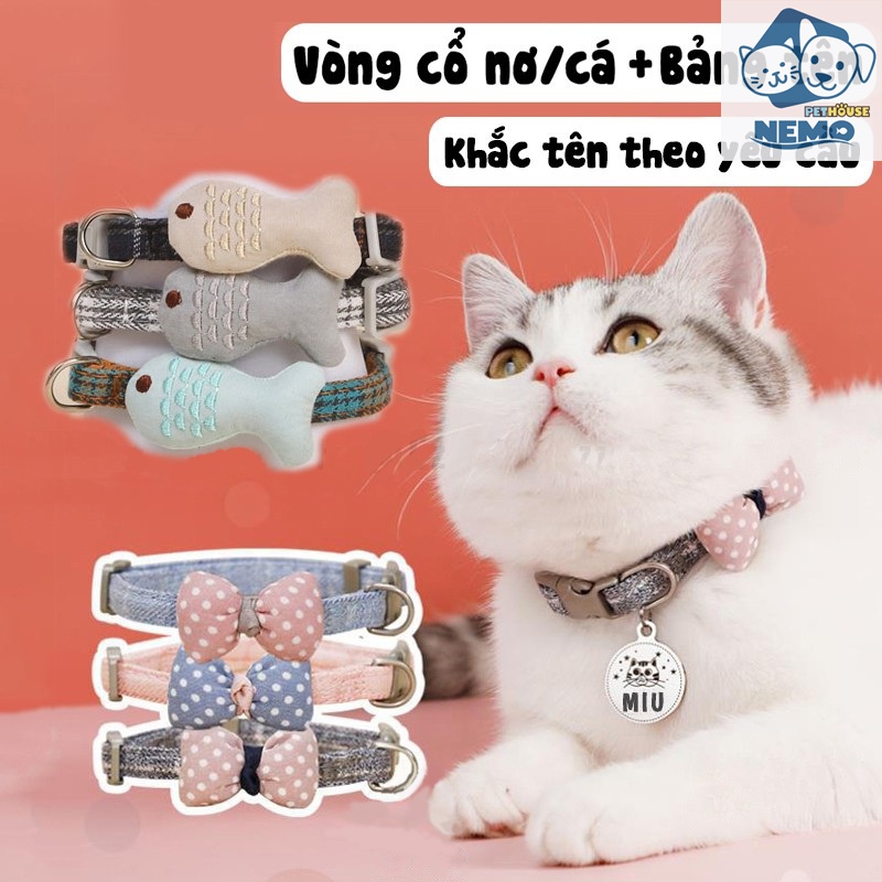 Vòng cổ Nơ cho MÈO và CHÓ nhỏ + Kèm Bảng Tên (Khắc theo yêu cầu)