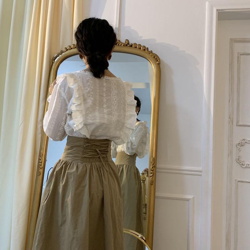 Chân váy cạp cao eo chun sau chiết eo sang trọng phong cách Pháp cổ điển hàng Quảng Châu - CRABE FASHION