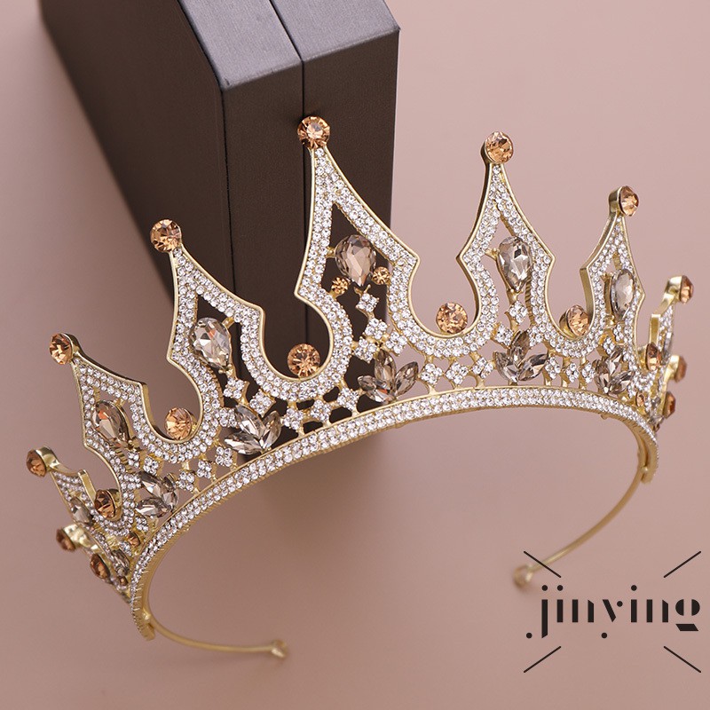 GETNOIVAS Vương miện đính đá màu vàng đồng/ bạc cao cấp sang trọng thời trang