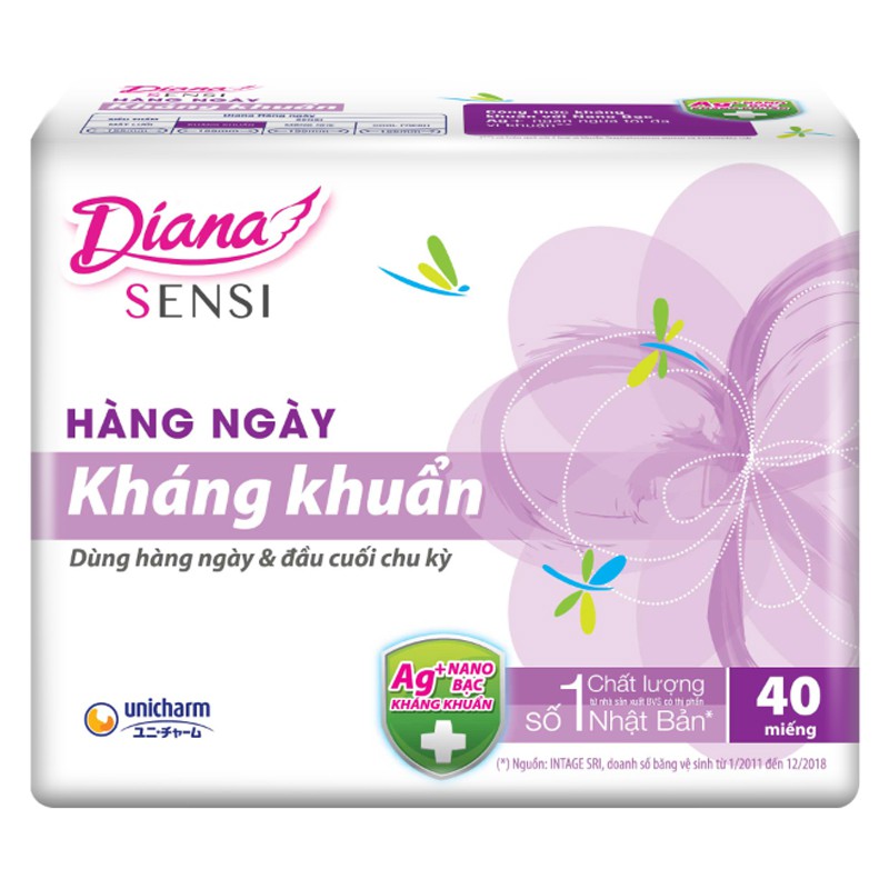 Mua 1 tặng 1 - Băng vệ sinh Diana Sensi hàng ngày kháng khuẩn (40 miếng+4) tặng thêm 1 gói 8/22 miếng cùng loại