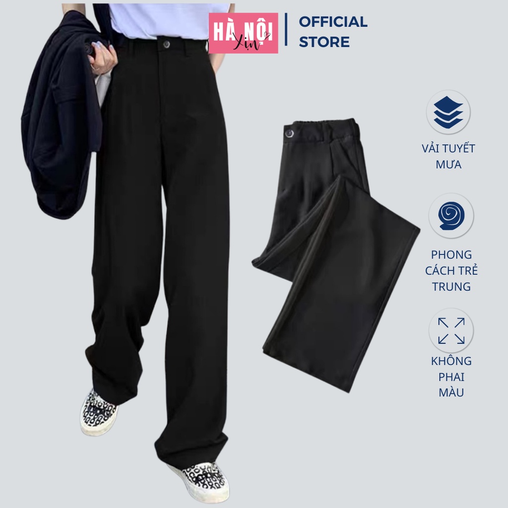 Quần âu ống rộng, quần vải nữ dáng suông vải tuyết mưa mặc tôn chiều cao cực hot 2022