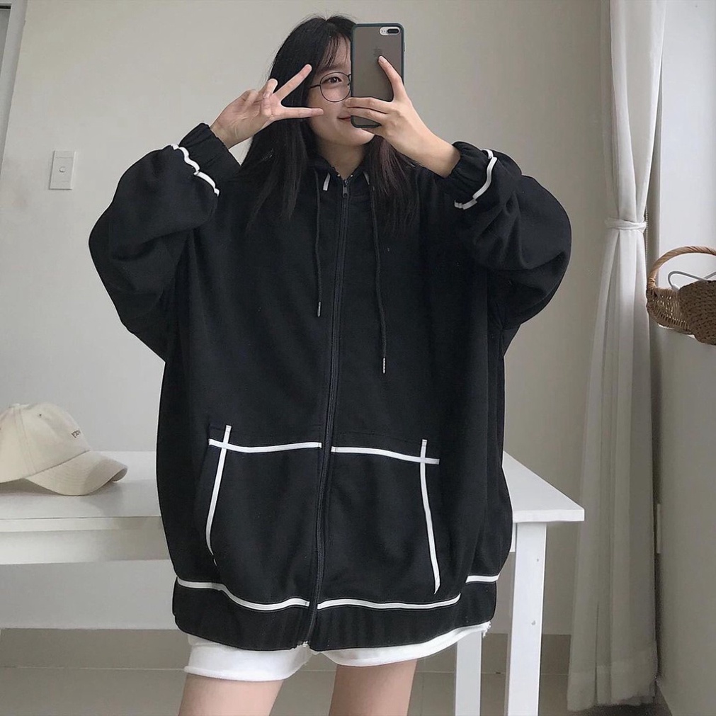 Áo khoác nỉ Hoodie nam nữ trơn Basic form rộng tay bồng khóa kéo có mũ Ulzzang giá rẻ màu đen, hồng, xanh than K038 | BigBuy360 - bigbuy360.vn