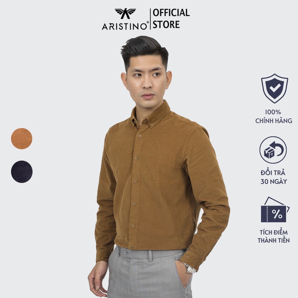 Áo sơ mi dài tay ARISTINO chất liệu nhung tăm phù hợp thời tiết thu đông, dáng suông nhẹ, thoải mái  - ALS64508