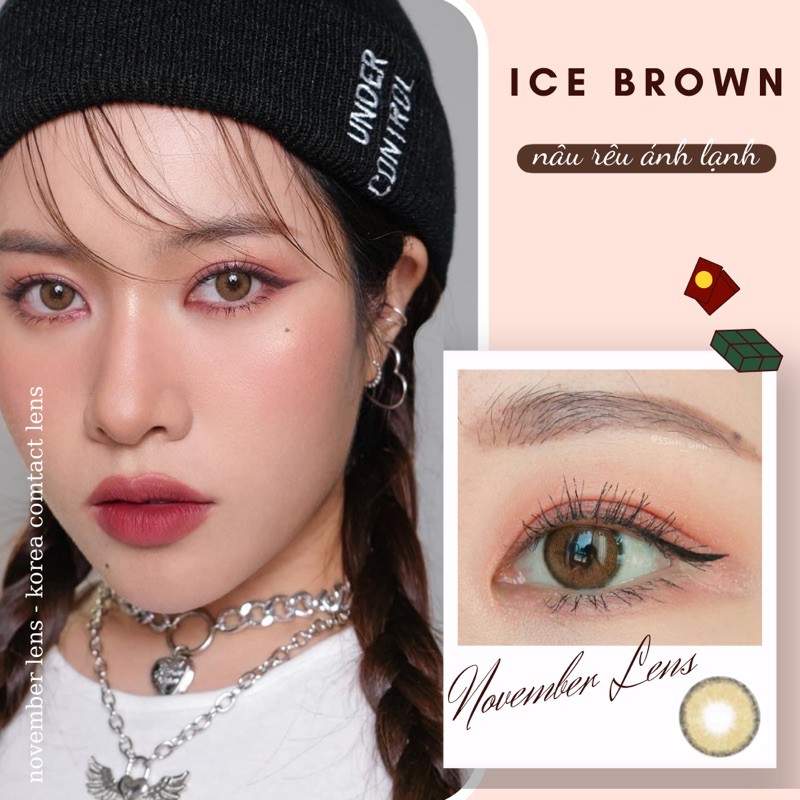 Kính áp tròng Ice Brown Hàn Quốc tone nâu rêu viền bo tròn
