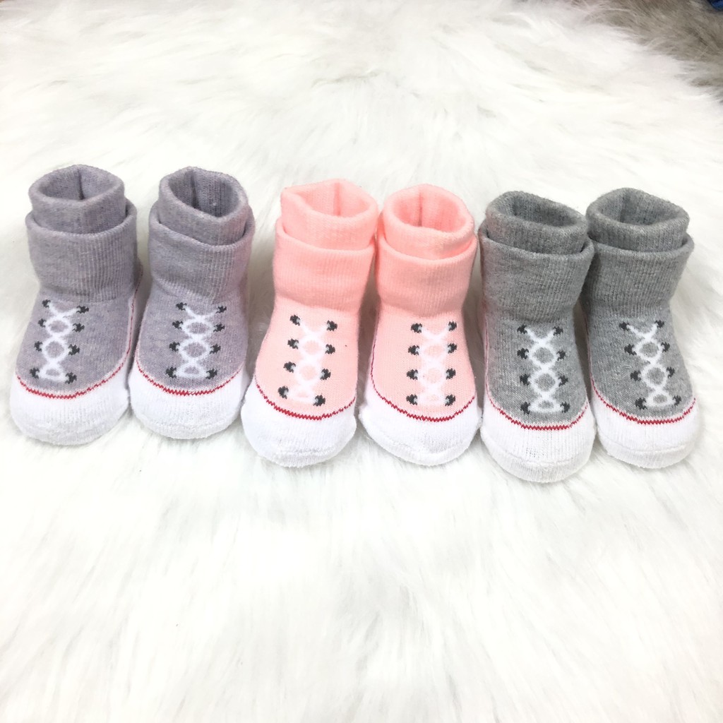 Set 2 đôi tất len sơ sinh cao cổ họa tiết giả giày cho bé trai, bé gái 0-3 tháng