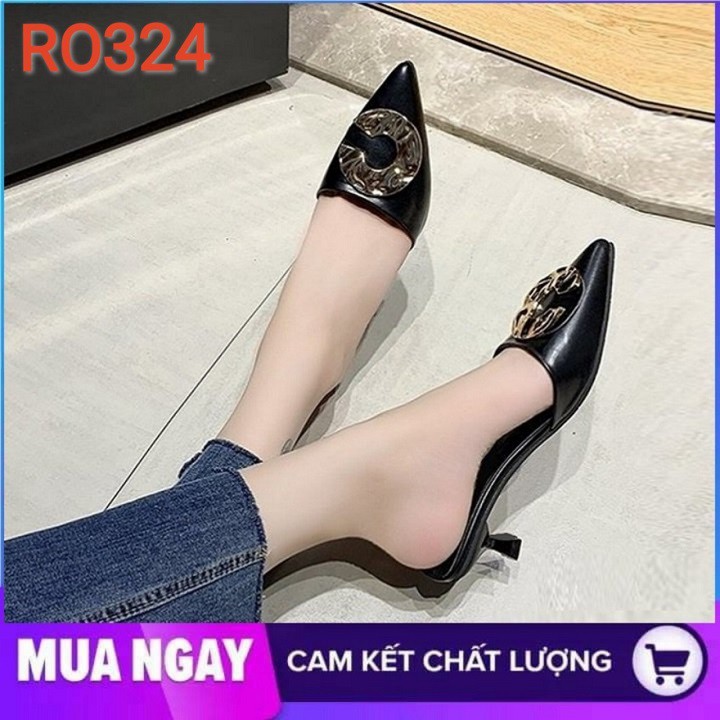 Giày cao gót nữ đẹp đế vuông 3cm hàng hiệu rosata hai màu đen kem ro324