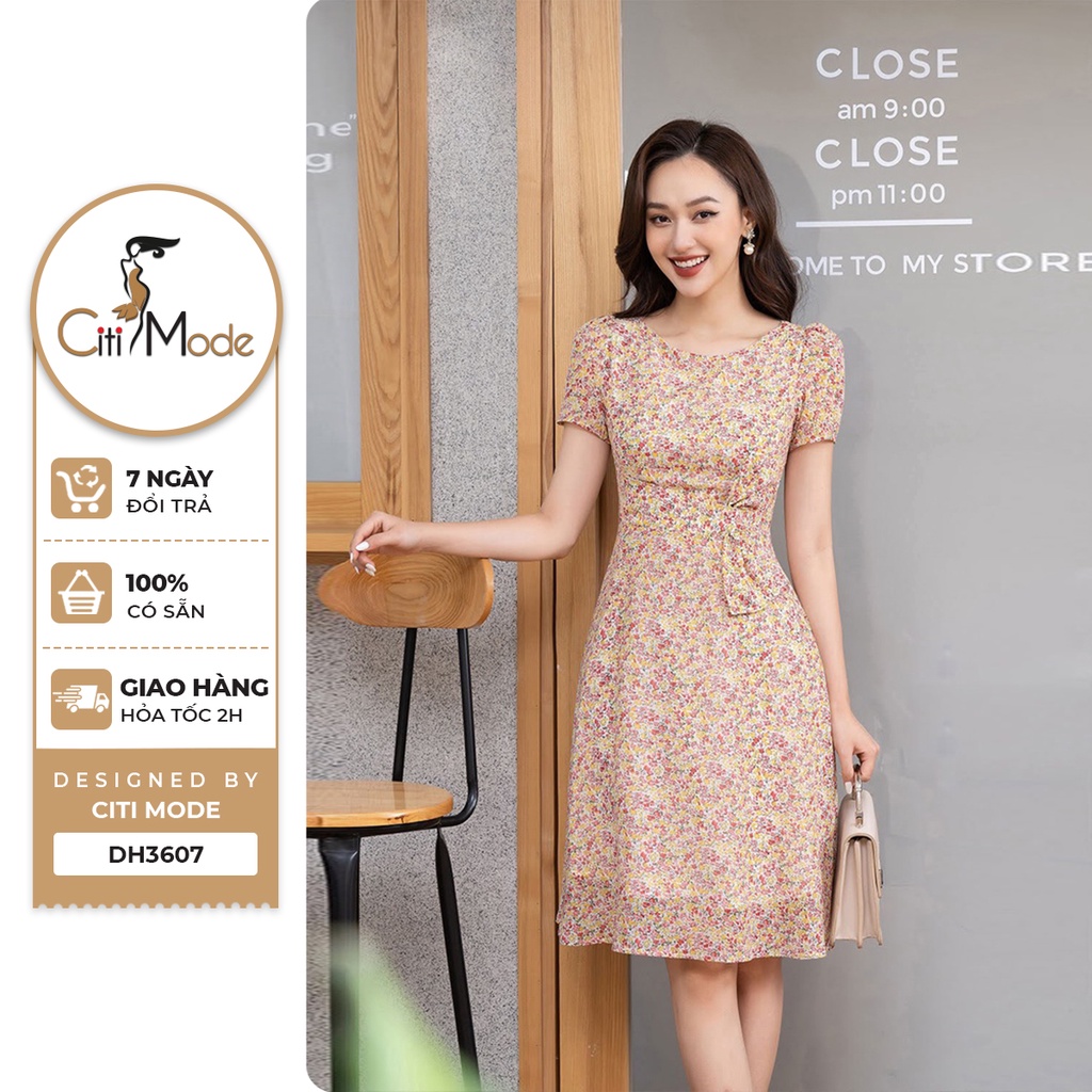 Đầm công sở CITI MODE FASHION dáng xòe thiết kế phối nơ eo cách điệu DH3607