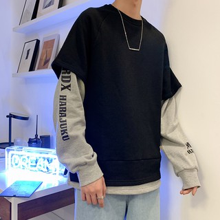 Áo Sweater Dài Tay Cổ Tròn Phối Lớp Cá Tính Dành Cho Nam