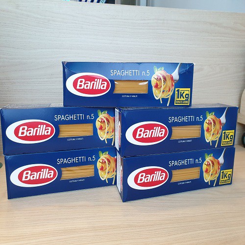 Com bo 5 hộp mỳ ý hiệu Barilla Pasta sợi hình ống cỡ số 5 Spaghetti hộp 1 kg