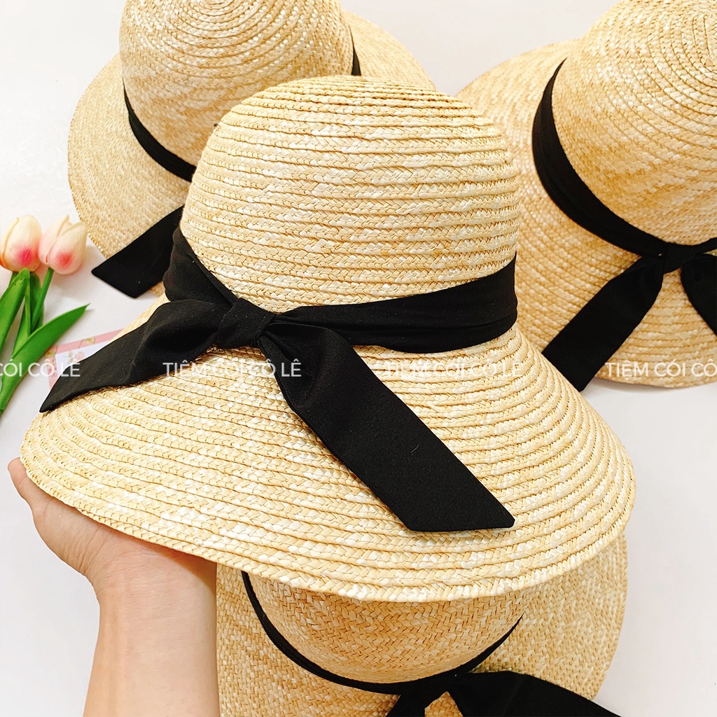 Nón cói vành buông đai nơ đen xinh xắn hàng cao cấp - Tiệm Cói Cô Lê